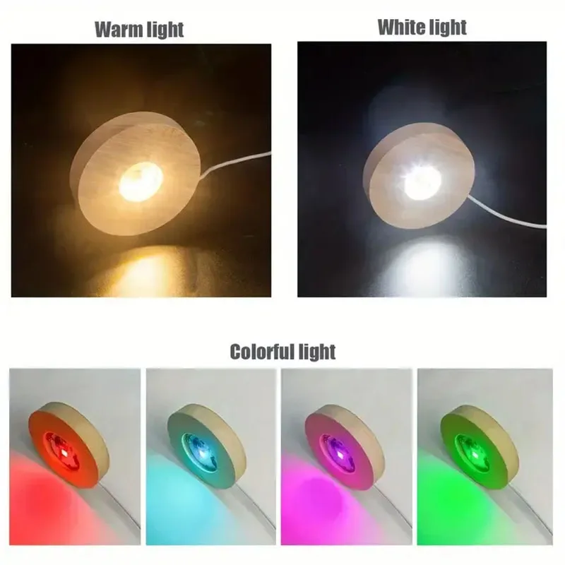 1/4Pcs Wood Desktop Decorative Lights Base Night Light Wooden LED USB RGB Display Lamp Display Stand Lamps Holder Art Ornament