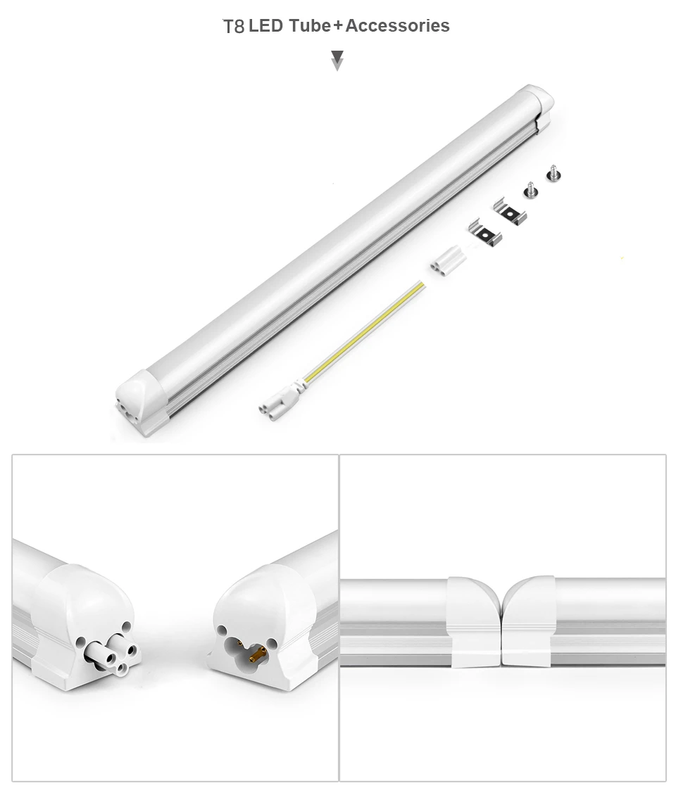 Energy Saving T5/T8 15W/25W LED Tube AC220V Fluorescent Tube Bulb for Shop Exhibition Halls Lighting,EU US Plug Connect Wire