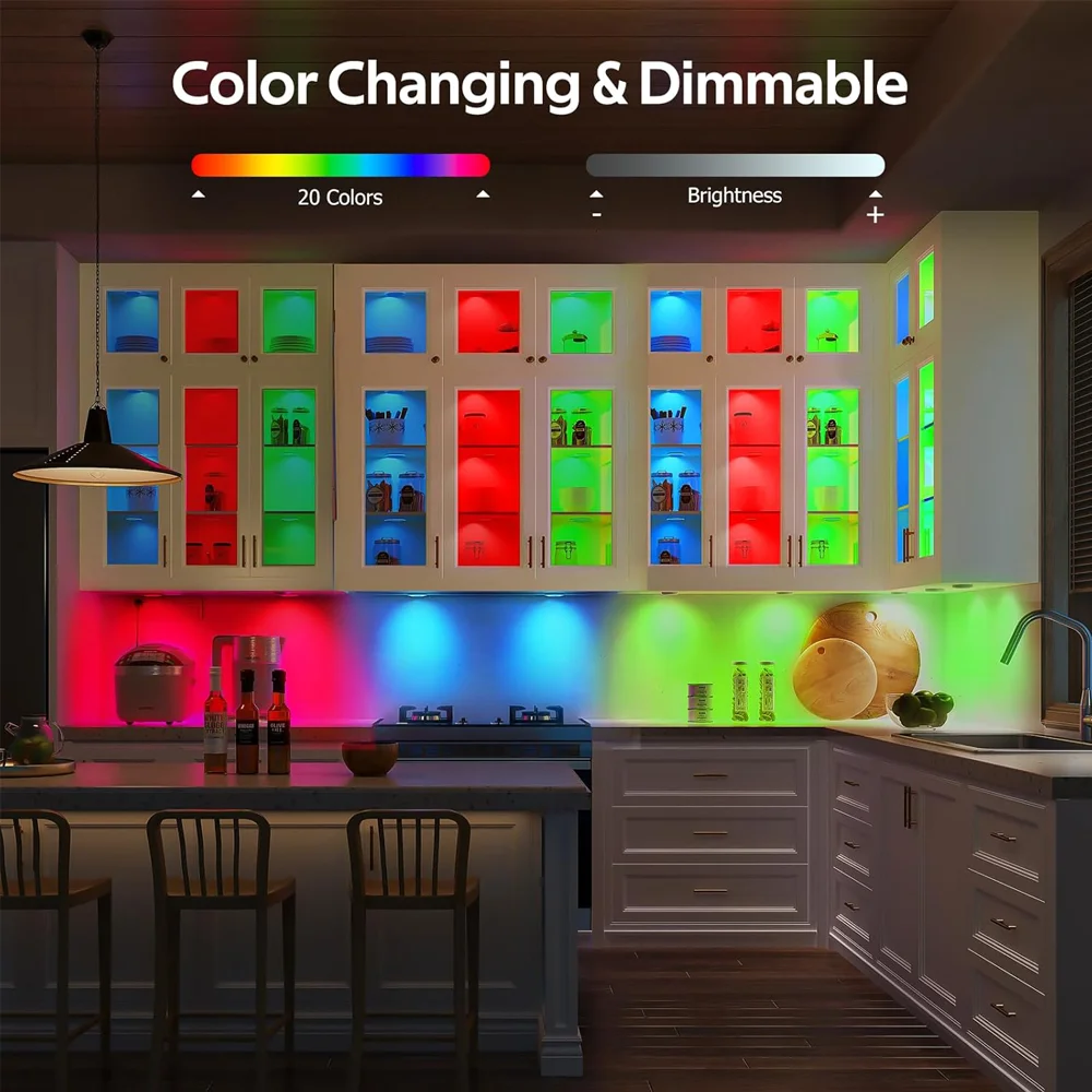 Tuya WIFI DC12V RGB Color Under Cabinet Lights Dimmable Puck Light Festival Wardrobe Bedroom Kitchen for Alice Alexa Google Home
