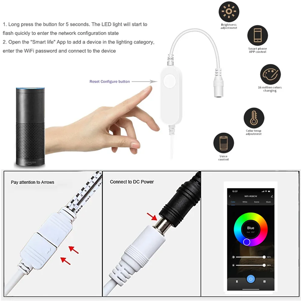 Tuya WIFI DC12V RGB Color Under Cabinet Lights Dimmable Puck Light Festival Wardrobe Bedroom Kitchen for Alice Alexa Google Home