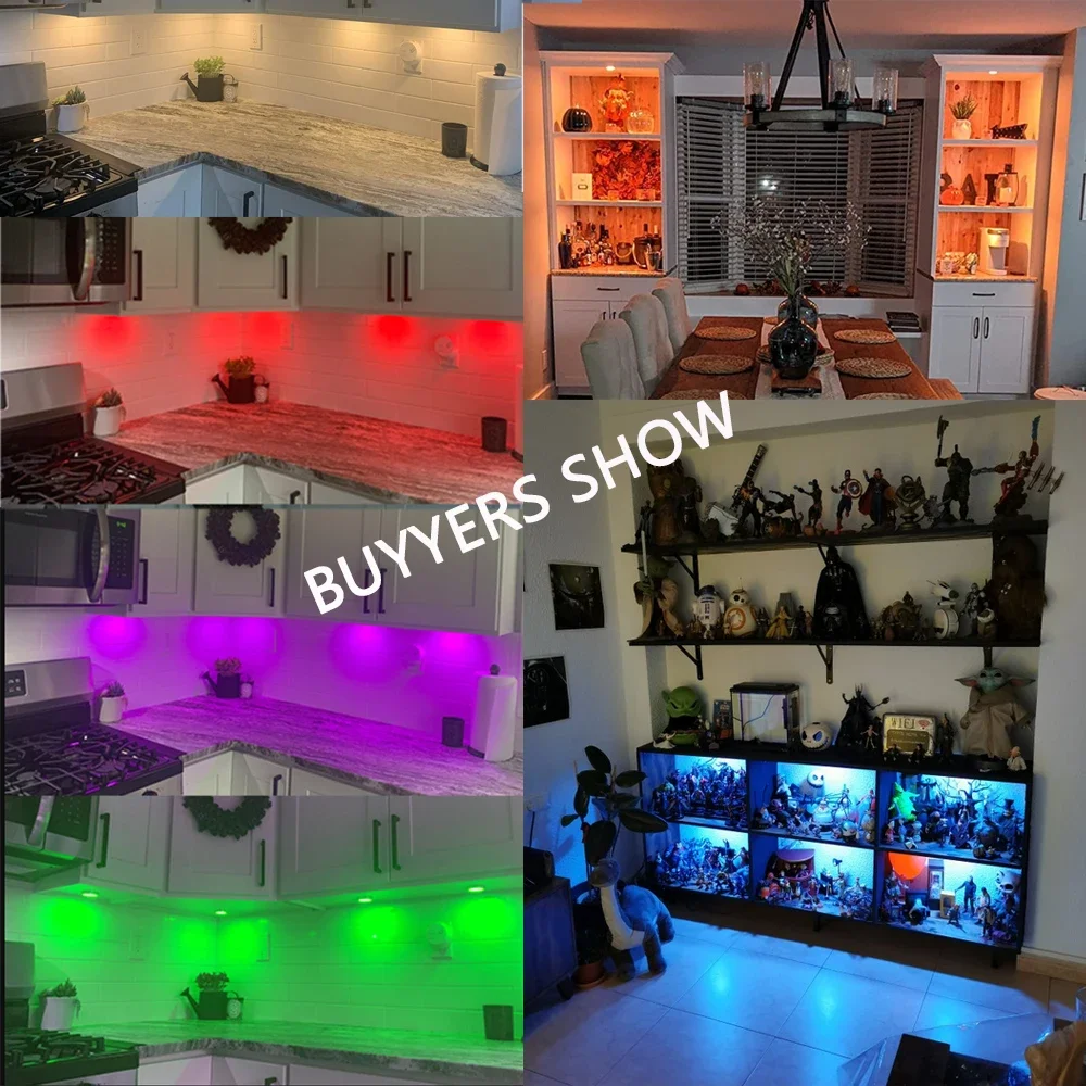 Tuya WIFI DC12V RGB Color Under Cabinet Lights Dimmable Puck Light Festival Wardrobe Bedroom Kitchen for Alice Alexa Google Home