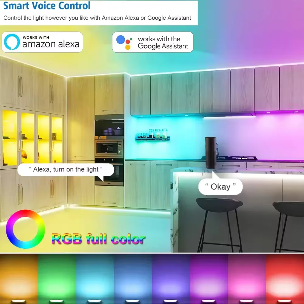 Tuya WIFI DC12V RGB Color Under Cabinet Lights Dimmable Puck Light Festival Wardrobe Bedroom Kitchen for Alice Alexa Google Home