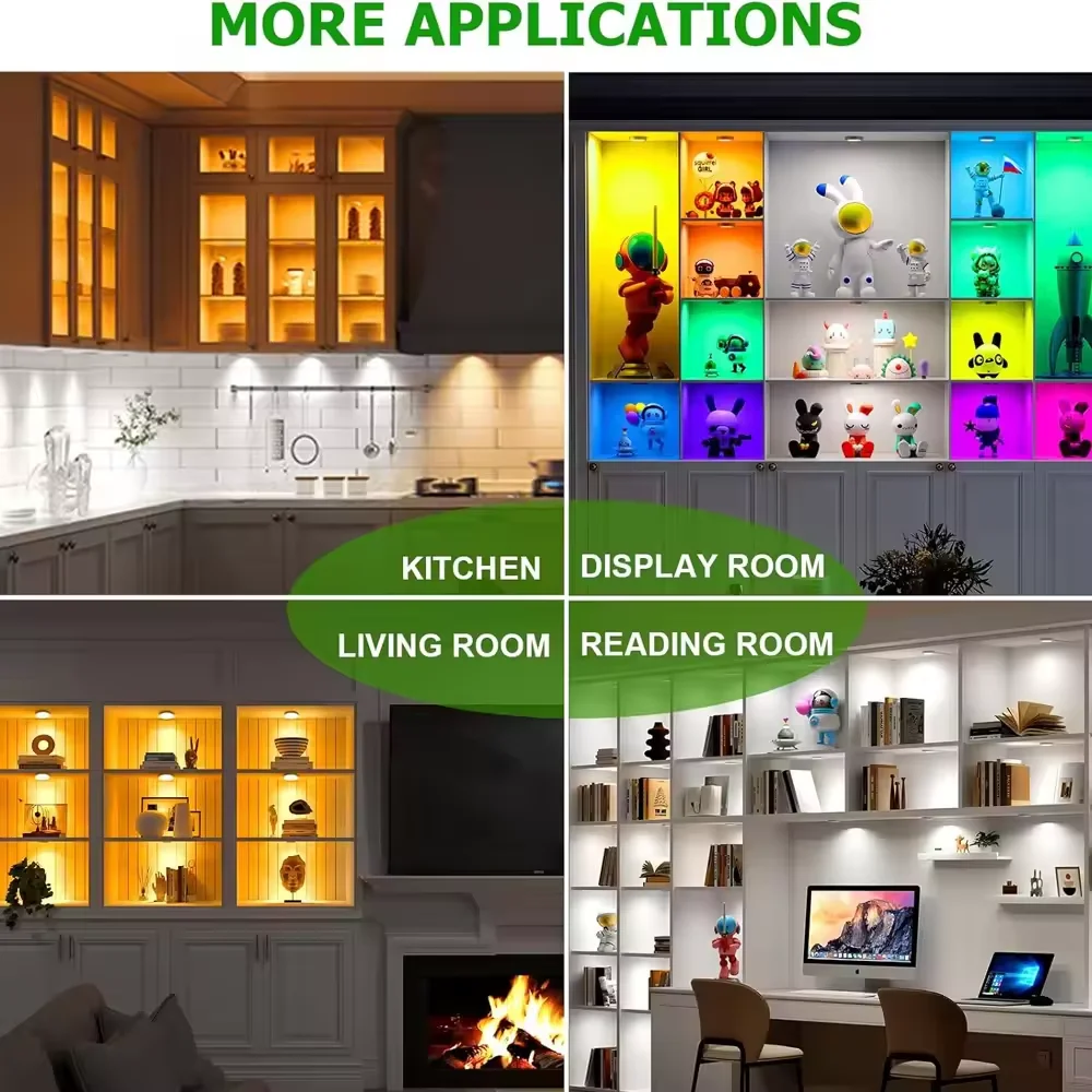 Tuya WIFI DC12V RGB Color Under Cabinet Lights Dimmable Puck Light Festival Wardrobe Bedroom Kitchen for Alice Alexa Google Home