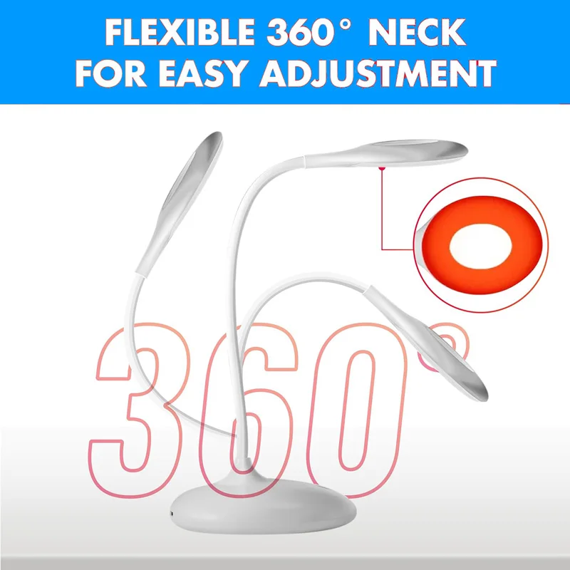 620nm Red Table Lamp Touch Sensitive With Standing Dimmable NO Blue Desk Reading Lights USB Rechargeable Migraine Relieve