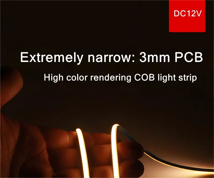 Ultra Thin COB LED Strip 12V 3mm Colorful Dimmable 3000K 4000K 6000K High Density Flexible Light 400LEDs for DIY Home Decor Lamp