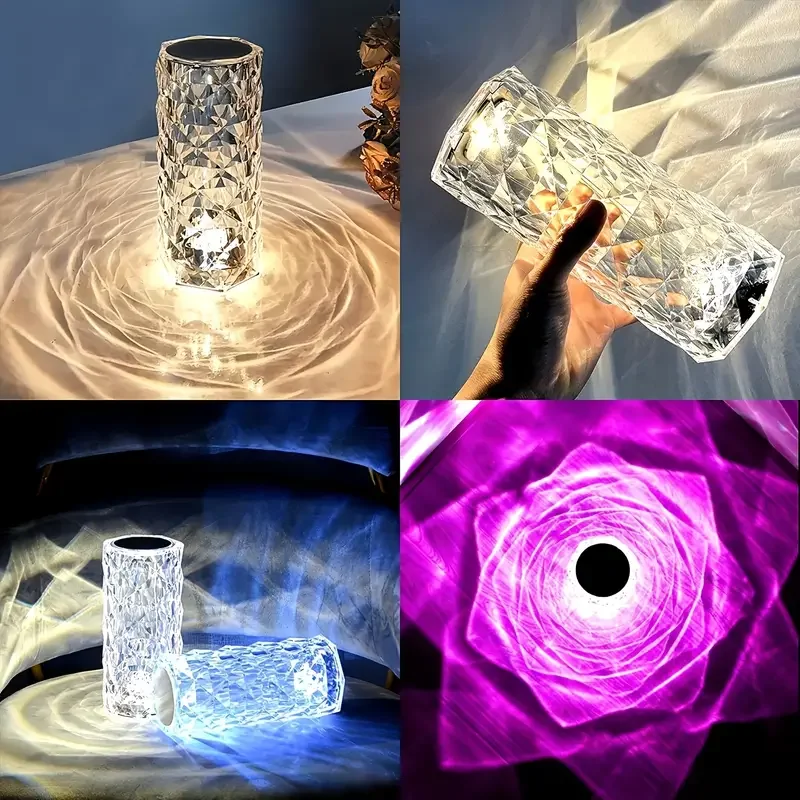 1PC Crystal Rose Table Lamp, Remote Control & Touch Bedside Lamp, LED Night Light, Dimmable Bedside Lamp, USB Rechargeable, for