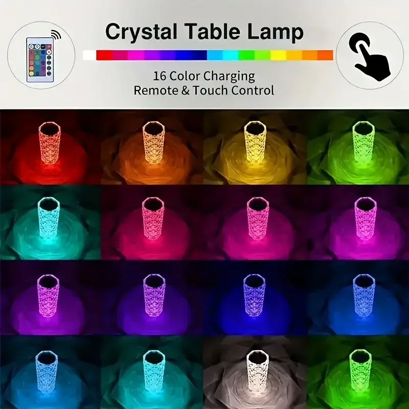 1PC Crystal Rose Table Lamp, Remote Control & Touch Bedside Lamp, LED Night Light, Dimmable Bedside Lamp, USB Rechargeable, for