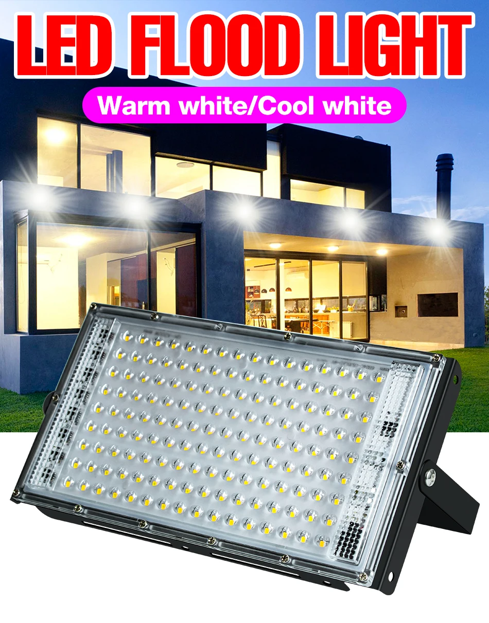 200W Flood Light LED Spotlight 220V Waterproof Outdoors Reflector Street Lamp Garden Exterior Wall Lighting 240V Cold/Warm White