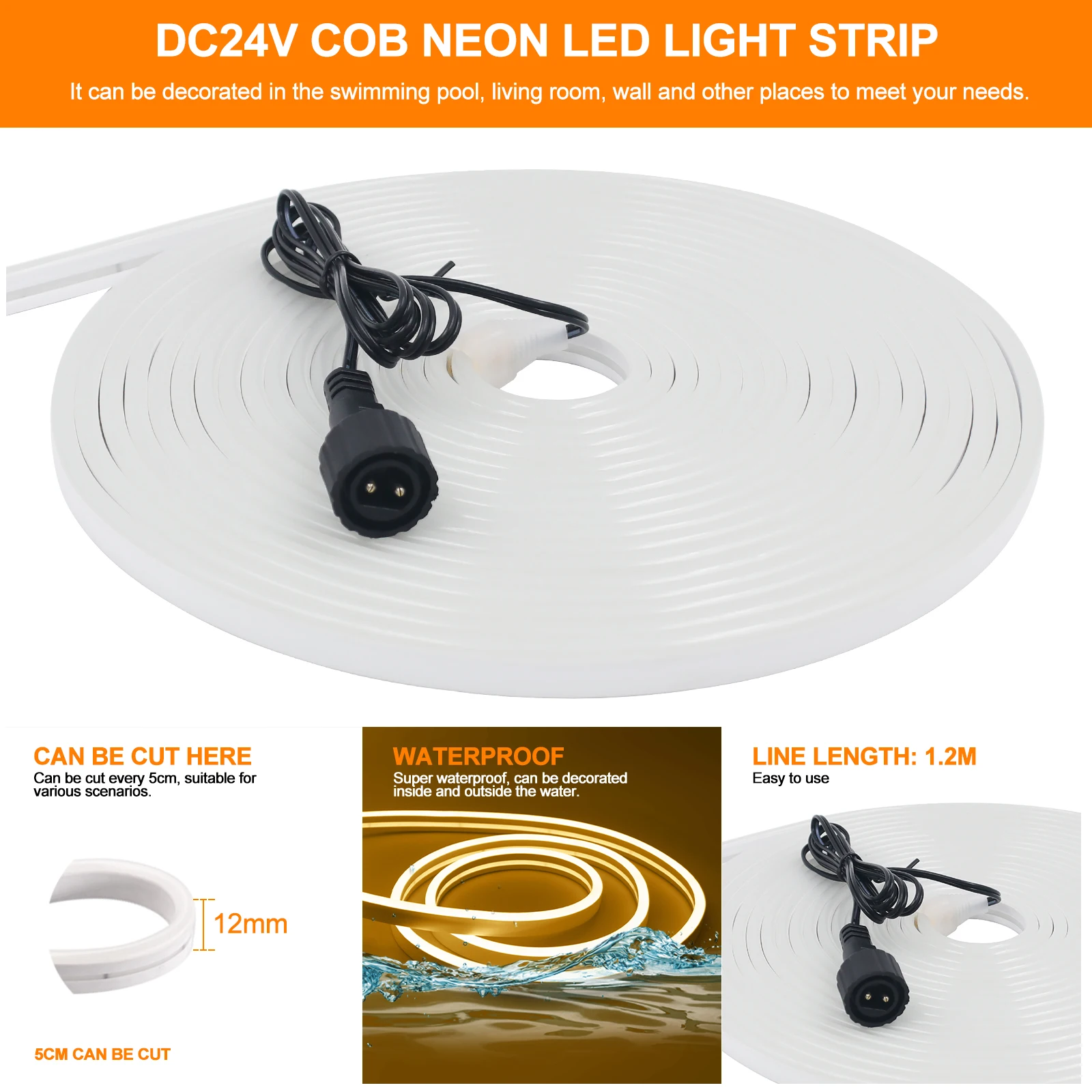 24V Neon Light Solar LED Strip 3M 5M 10M Waterproof Rope Silicone Tube Neon Sign Flexible Lamp Home Decoration White Warm