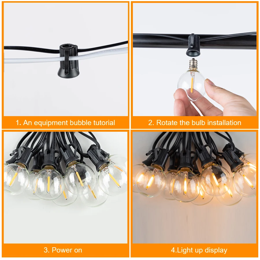 Outdoor String Lights 30M G40 LED Patio Lights EU Plug 50 Edison Bulbs 2 Spare Waterproof Hanging Light for Backyard Party Decor