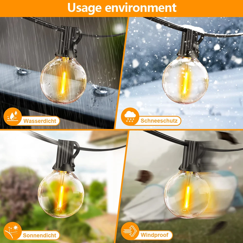 Outdoor String Lights 30M G40 LED Patio Lights EU Plug 50 Edison Bulbs 2 Spare Waterproof Hanging Light for Backyard Party Decor