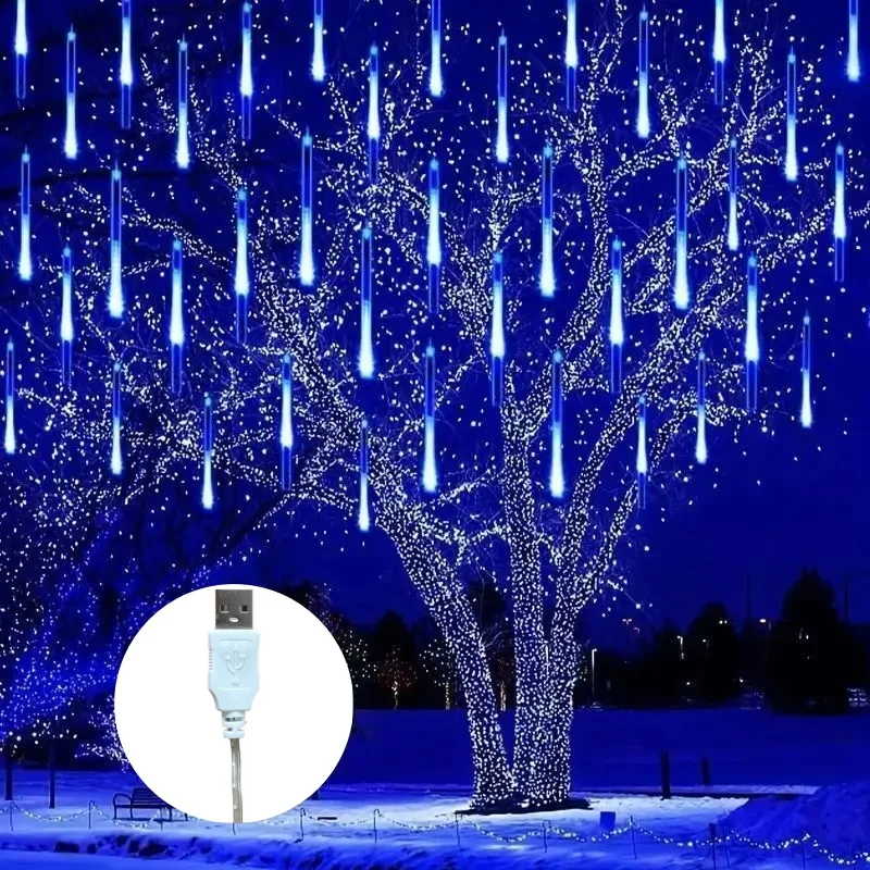 30/50cm USB Powered LED Meteor Shower Light Holiday String Light Waterproof Fairy Garden Decor Outdoor Street Garland Christmas