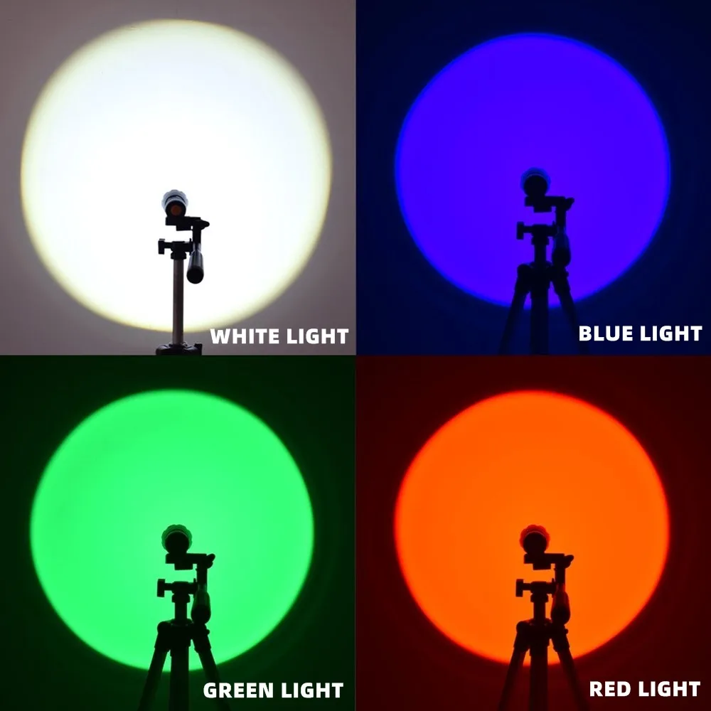 Zoom 4-Colour Light White/Red/Green/Blue LED Flashlight USB Rechargeable Fishing Camping Hunting Photography Selfie Hiking Torch