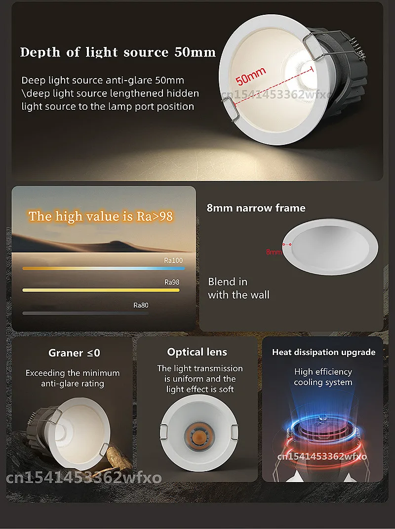 IP65 Waterproof Downlight LED Spotlight Embedded COB Ceiling Light AC110V-220V Bathroom Kitchen Balcony Toilet Lighting Bulb