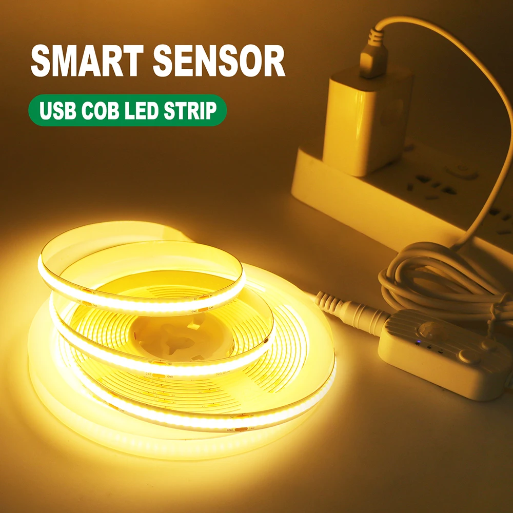 5V Motion Sensor LED COB Light Strip Human Induction USB/Battery Powered Flexible Lamp Under Cabinet Stairs Wardrobe Nightlights