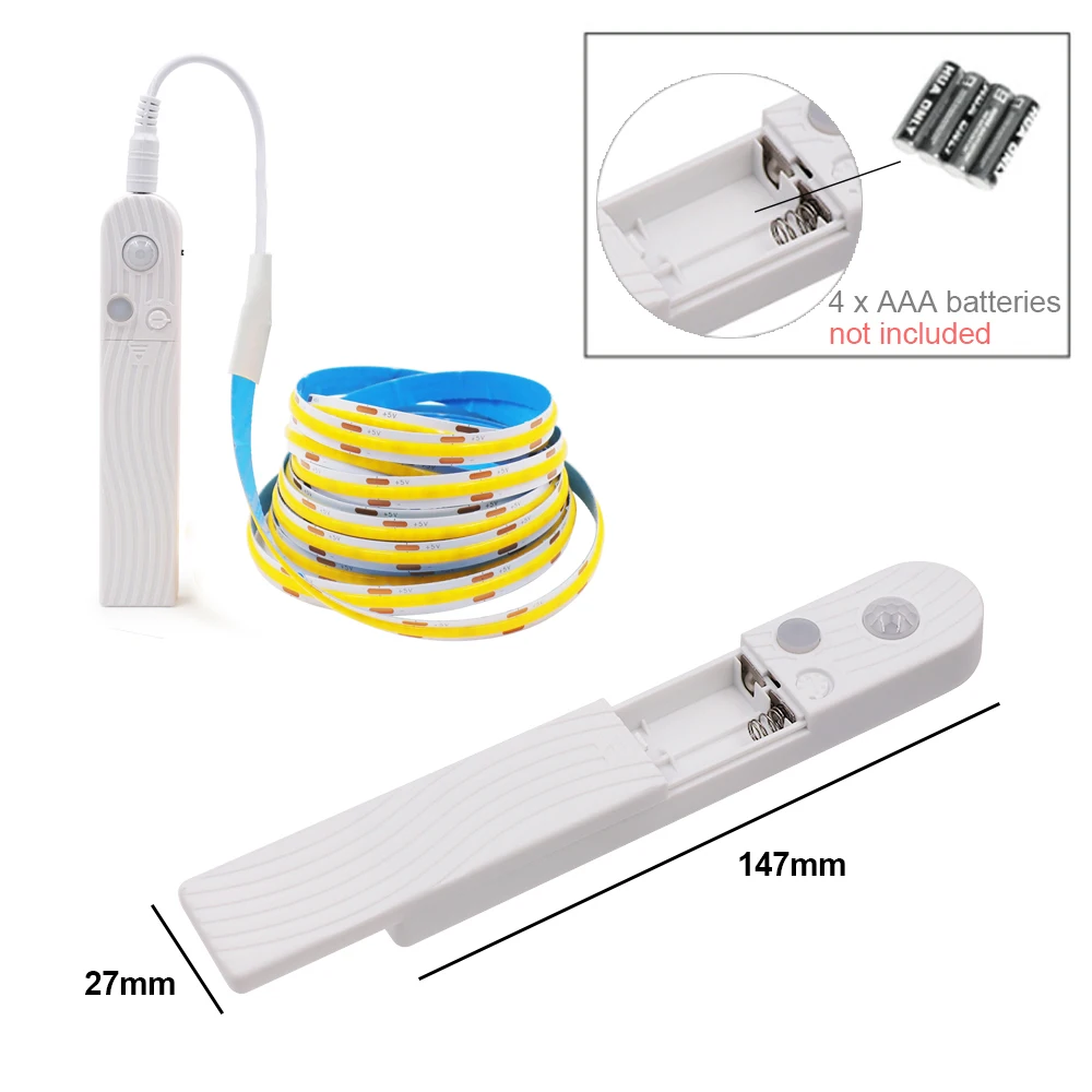 5V Motion Sensor LED COB Light Strip Human Induction USB/Battery Powered Flexible Lamp Under Cabinet Stairs Wardrobe Nightlights