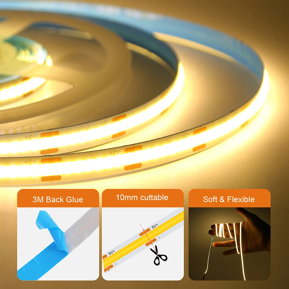 5V Motion Sensor LED COB Light Strip Human Induction USB/Battery Powered Flexible Lamp Under Cabinet Stairs Wardrobe Nightlights
