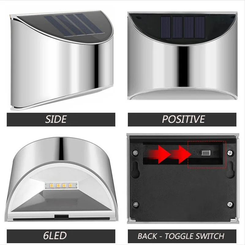 2Pcs Stainless Steel Solar Wall Lights Waterproof Outdoor LED for Garden Patio Fence Deck Step Yard Pathway Landscape Decor Auto