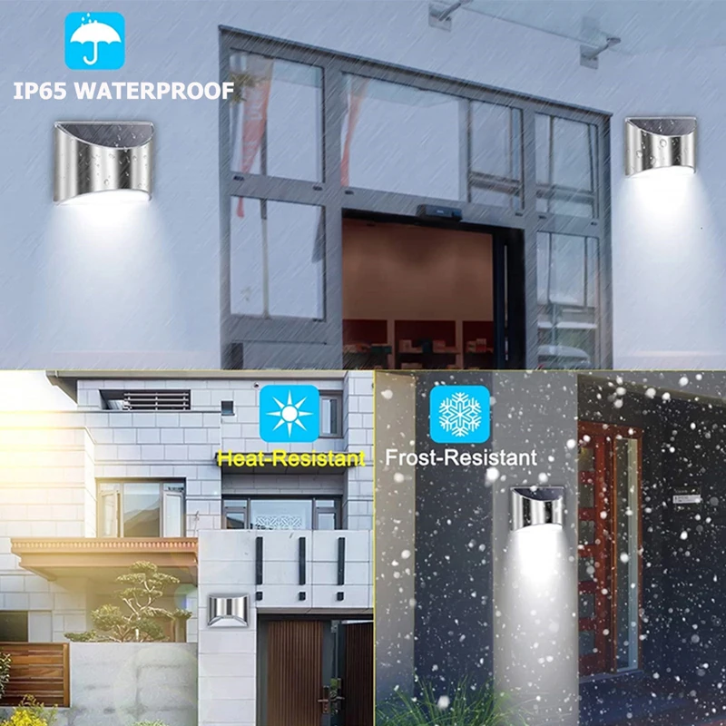 2Pcs Stainless Steel Solar Wall Lights Waterproof Outdoor LED for Garden Patio Fence Deck Step Yard Pathway Landscape Decor Auto