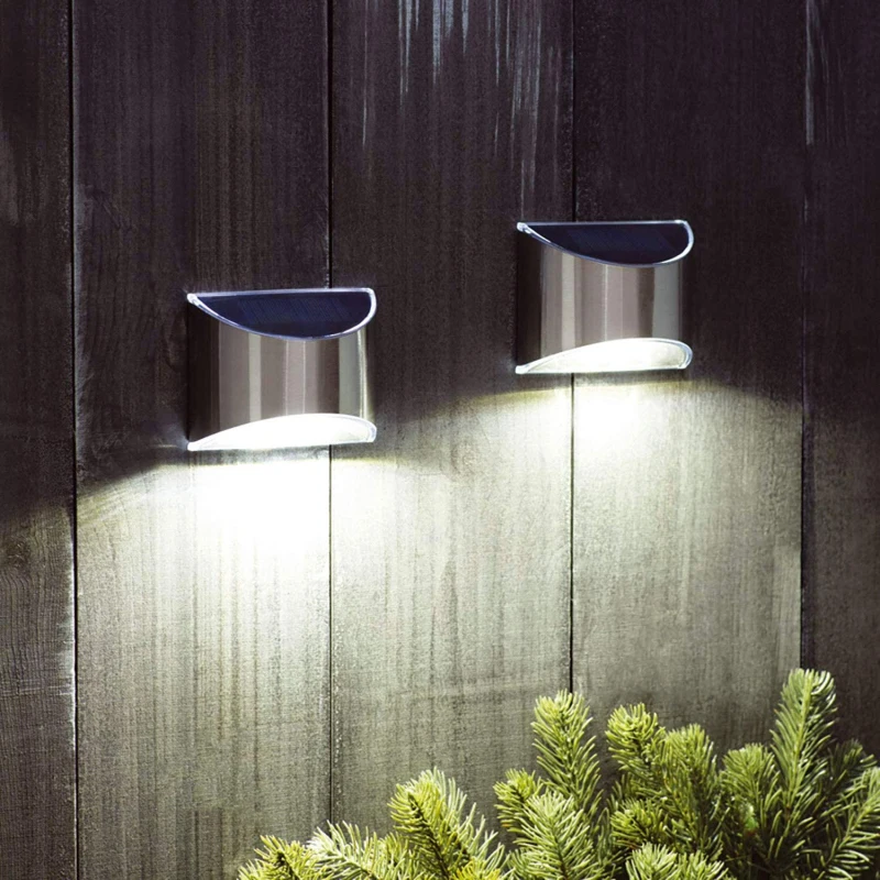 2Pcs Stainless Steel Solar Wall Lights Waterproof Outdoor LED for Garden Patio Fence Deck Step Yard Pathway Landscape Decor Auto