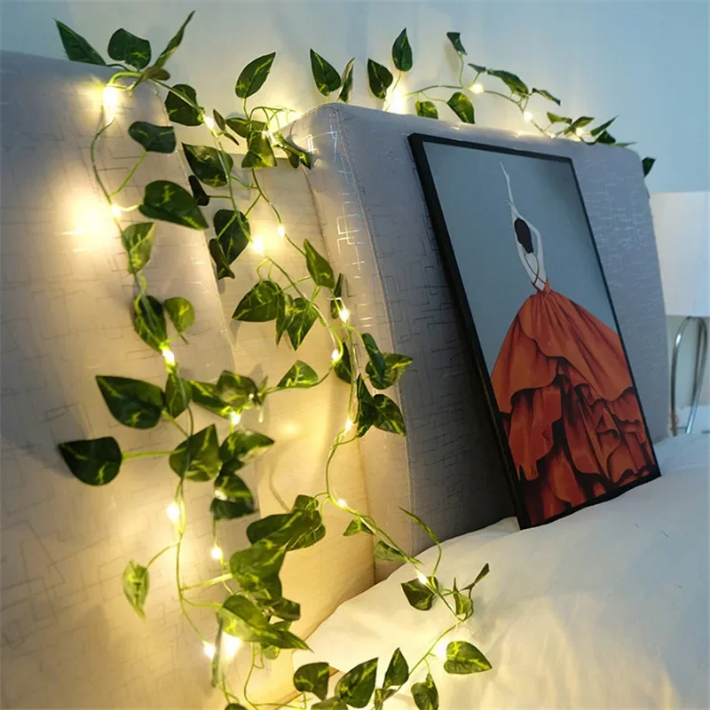 String Lights Artificial Vine Fairy Lights Battery Powered Christmas Tree Garland Light Flower Green Leaf for Weeding Home Decor