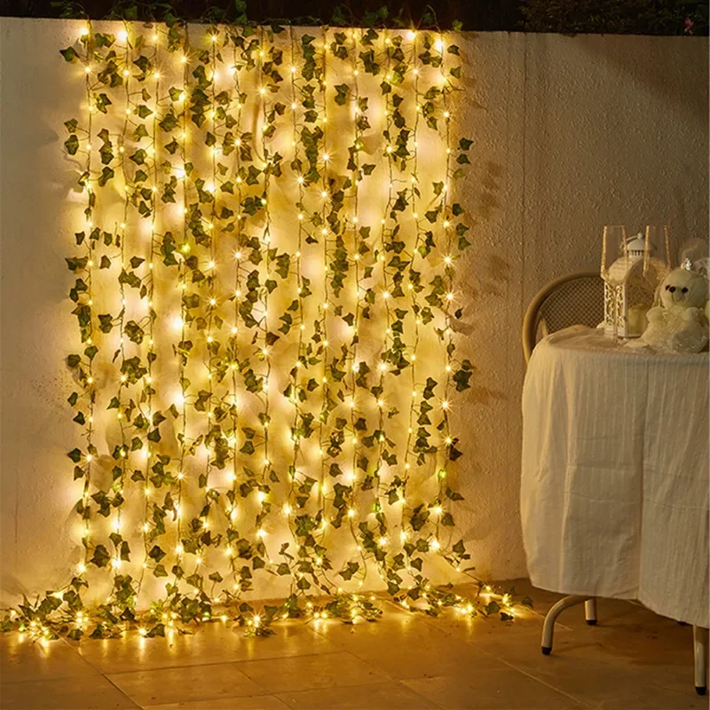 String Lights Artificial Vine Fairy Lights Battery Powered Christmas Tree Garland Light Flower Green Leaf for Weeding Home Decor
