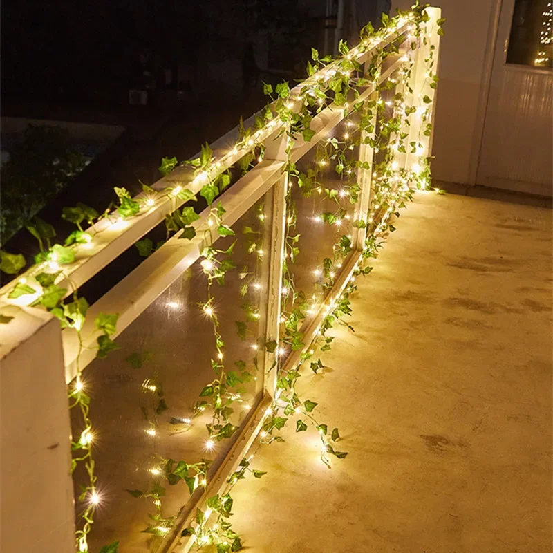 String Lights Artificial Vine Fairy Lights Battery Powered Christmas Tree Garland Light Flower Green Leaf for Weeding Home Decor