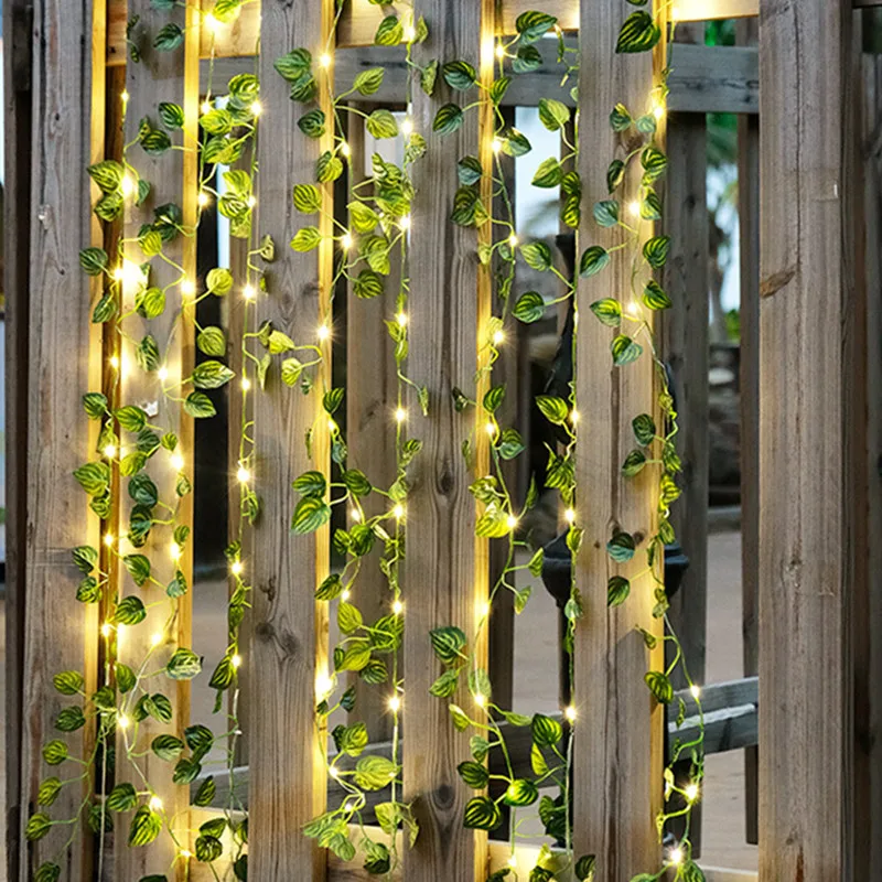 String Lights Artificial Vine Fairy Lights Battery Powered Christmas Tree Garland Light Flower Green Leaf for Weeding Home Decor