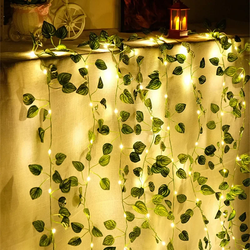 String Lights Artificial Vine Fairy Lights Battery Powered Christmas Tree Garland Light Flower Green Leaf for Weeding Home Decor