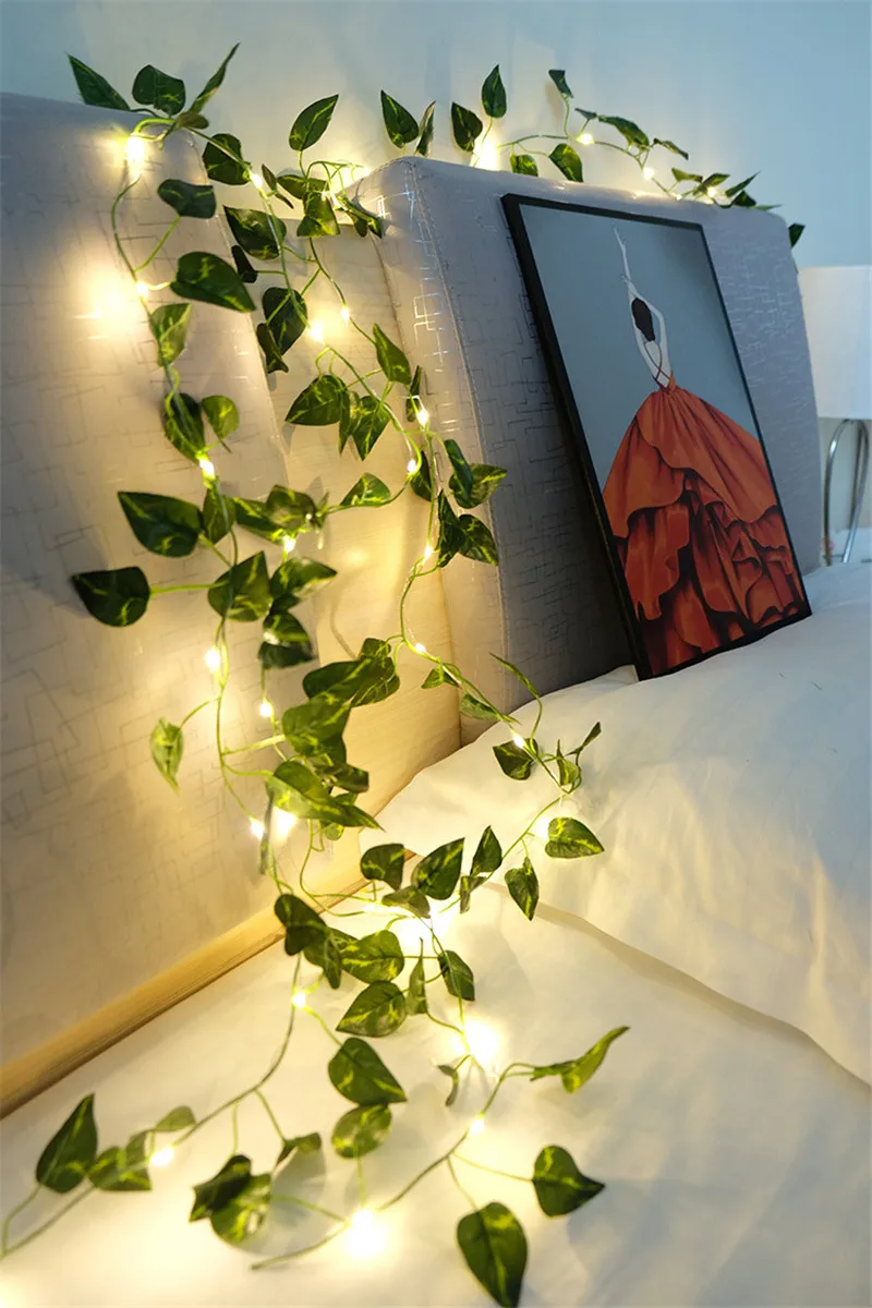 String Lights Artificial Vine Fairy Lights Battery Powered Christmas Tree Garland Light Flower Green Leaf for Weeding Home Decor
