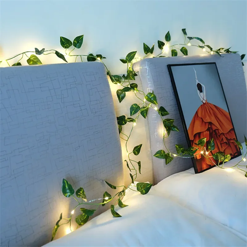 String Lights Artificial Vine Fairy Lights Battery Powered Christmas Tree Garland Light Flower Green Leaf for Weeding Home Decor