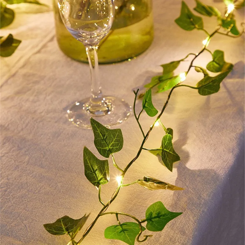 String Lights Artificial Vine Fairy Lights Battery Powered Christmas Tree Garland Light Flower Green Leaf for Weeding Home Decor