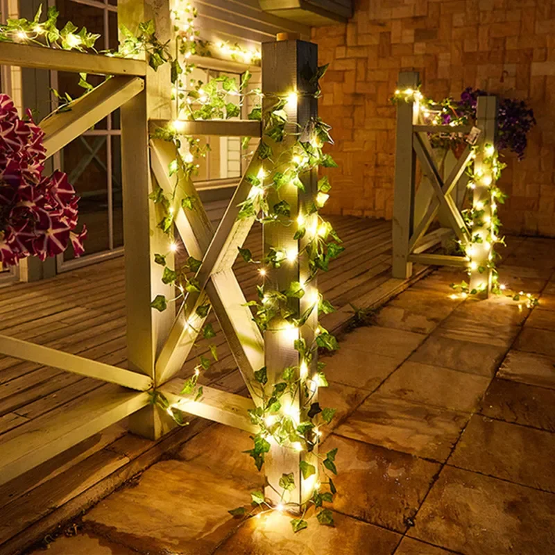 String Lights Artificial Vine Fairy Lights Battery Powered Christmas Tree Garland Light Flower Green Leaf for Weeding Home Decor