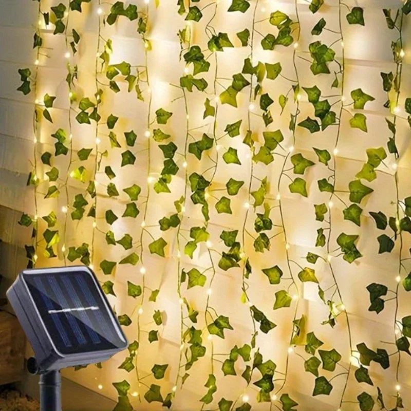 50/100LED Green Fairy Lights with Solar-Powered Artificial Ivy Leaves Featuring 8 Modes for Garden Wedding Christmas Decoration