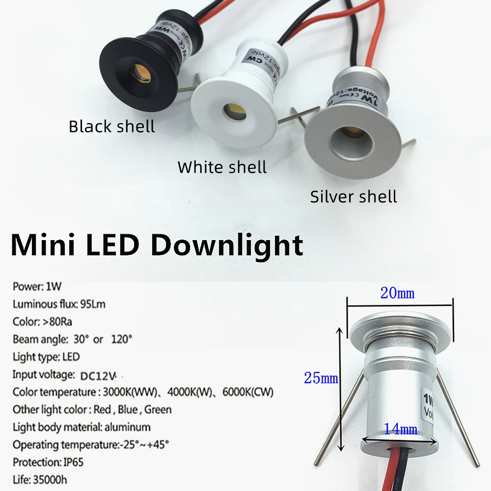 IP65 1W Mini LED Downlight Dimmable Outdoor Spotlight Stair Cabinet Light 12V Black White Silver Shell Spot Lamp Boat Lighting