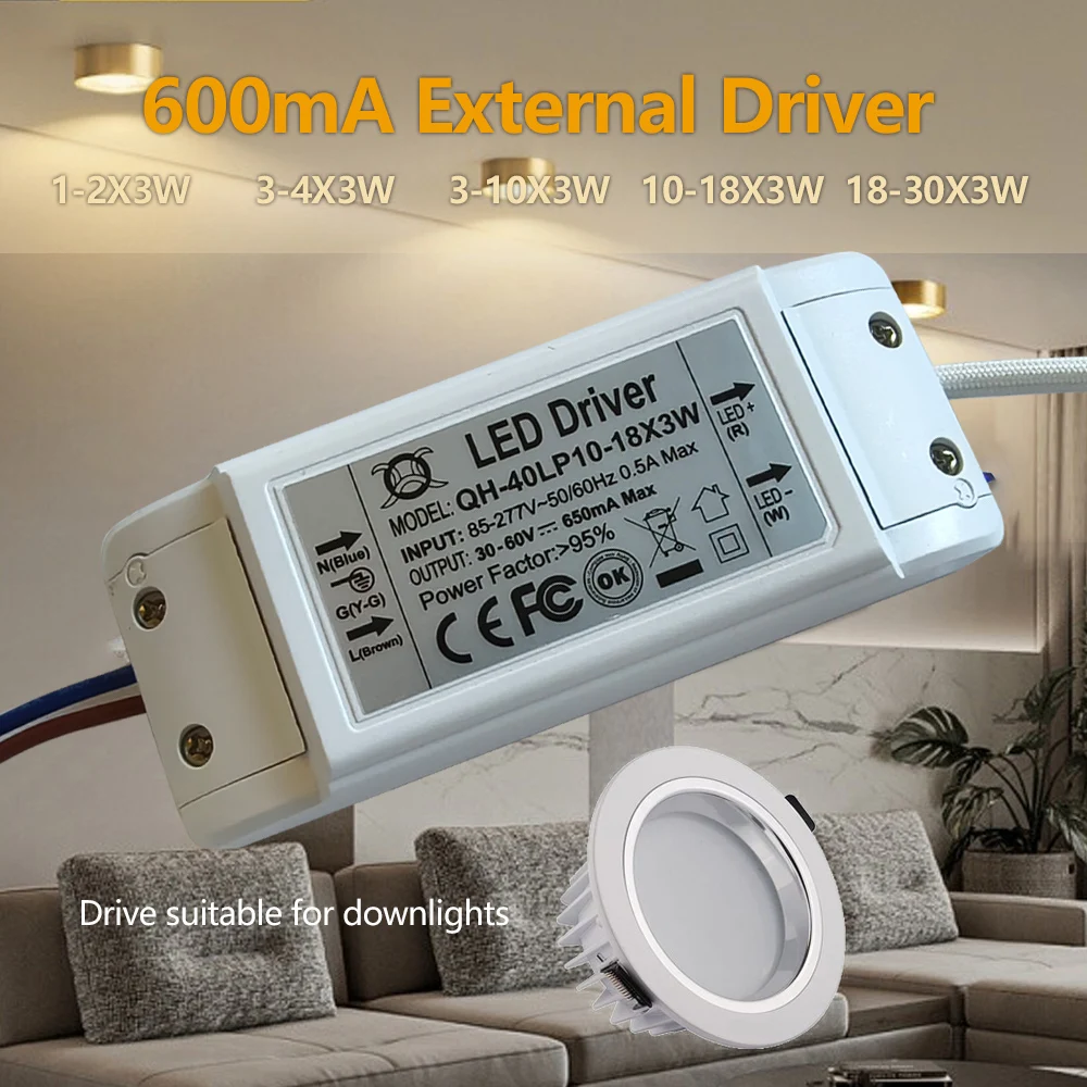 LED Driver 600mA 650mA 3W10W 20W 30W 36W 40W 50W 60W1-2x3w 6-10x3w 10-18x3w 18-30x3W Constant Current Lamp Lighting Transformer