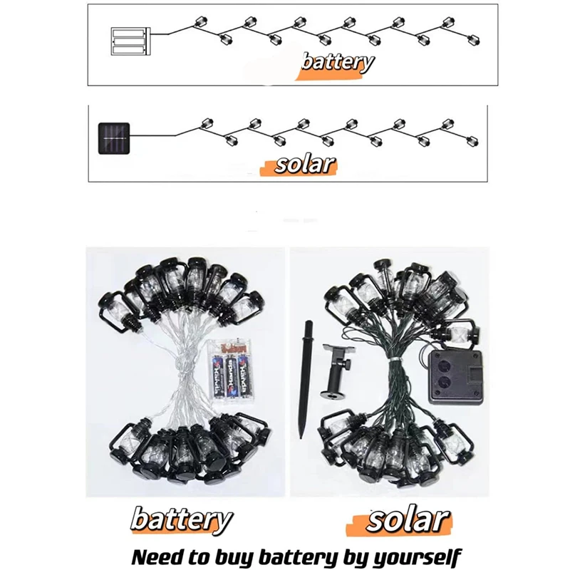 5M/6.5M/7.5M Solar Camping Lantern String Lights Mini Lamp 8 Modes For Indoor And Outdoor Garden Holiday Decoration
