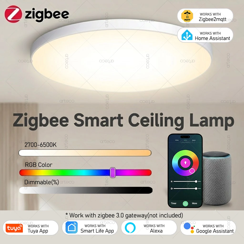 Tuya Zigbee Ceiling Light RGBCW Led Ceiling Lamp Living Room Home Decoration Smart Lamp For Smart Life APP Alexa Google Home Z2M