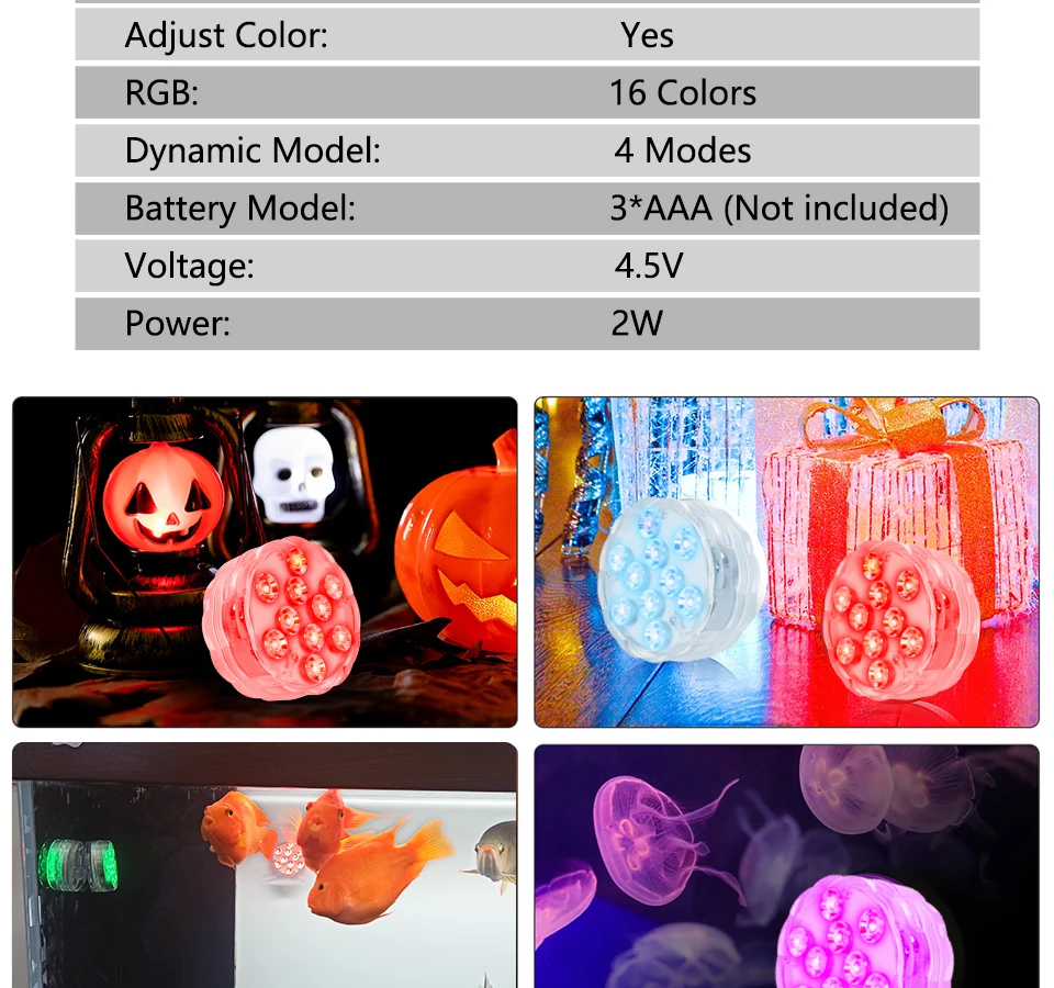 10 LEDs RGB Submersible LED Lights Underwater Night Lamp Battery Operated Garden Swimming Pool Light for Wedding Party Vase Bowl