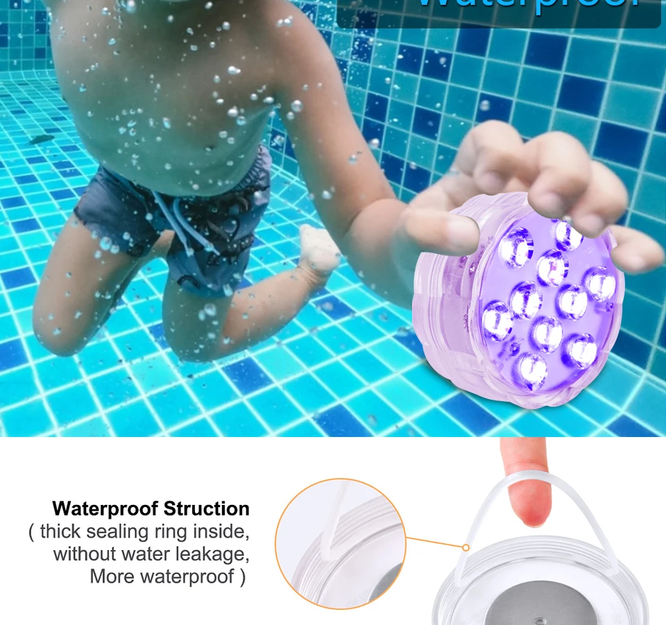 10 LEDs RGB Submersible LED Lights Underwater Night Lamp Battery Operated Garden Swimming Pool Light for Wedding Party Vase Bowl