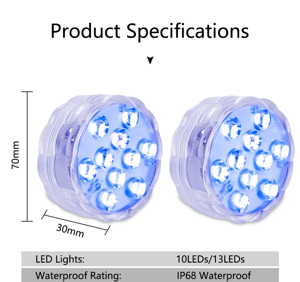 10 LEDs RGB Submersible LED Lights Underwater Night Lamp Battery Operated Garden Swimming Pool Light for Wedding Party Vase Bowl