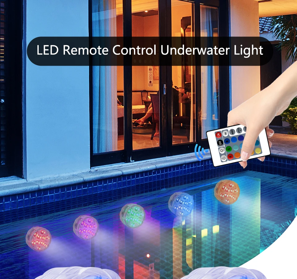 10 LEDs RGB Submersible LED Lights Underwater Night Lamp Battery Operated Garden Swimming Pool Light for Wedding Party Vase Bowl