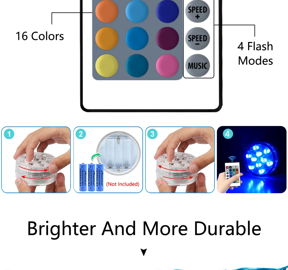 10 LEDs RGB Submersible LED Lights Underwater Night Lamp Battery Operated Garden Swimming Pool Light for Wedding Party Vase Bowl