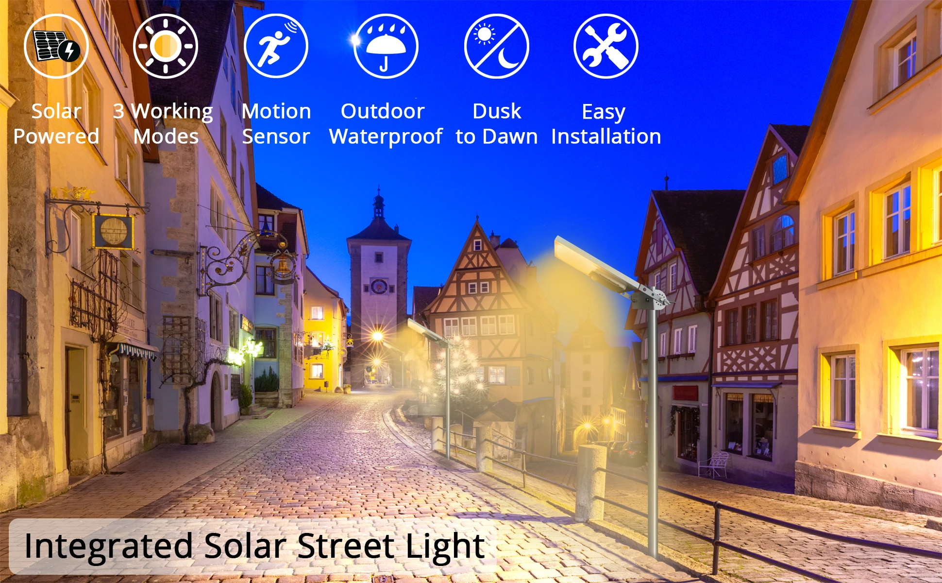 Solar Street Light Outdoor 30LED All in One Metal Motion Sensor Waterproof with 3 Working Modes Auto Dusk to Dawn