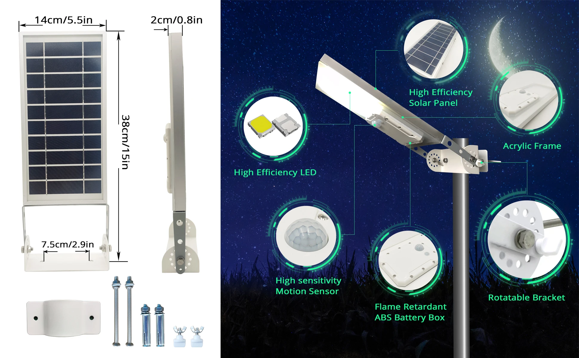 Solar Street Light Outdoor 30LED All in One Metal Motion Sensor Waterproof with 3 Working Modes Auto Dusk to Dawn