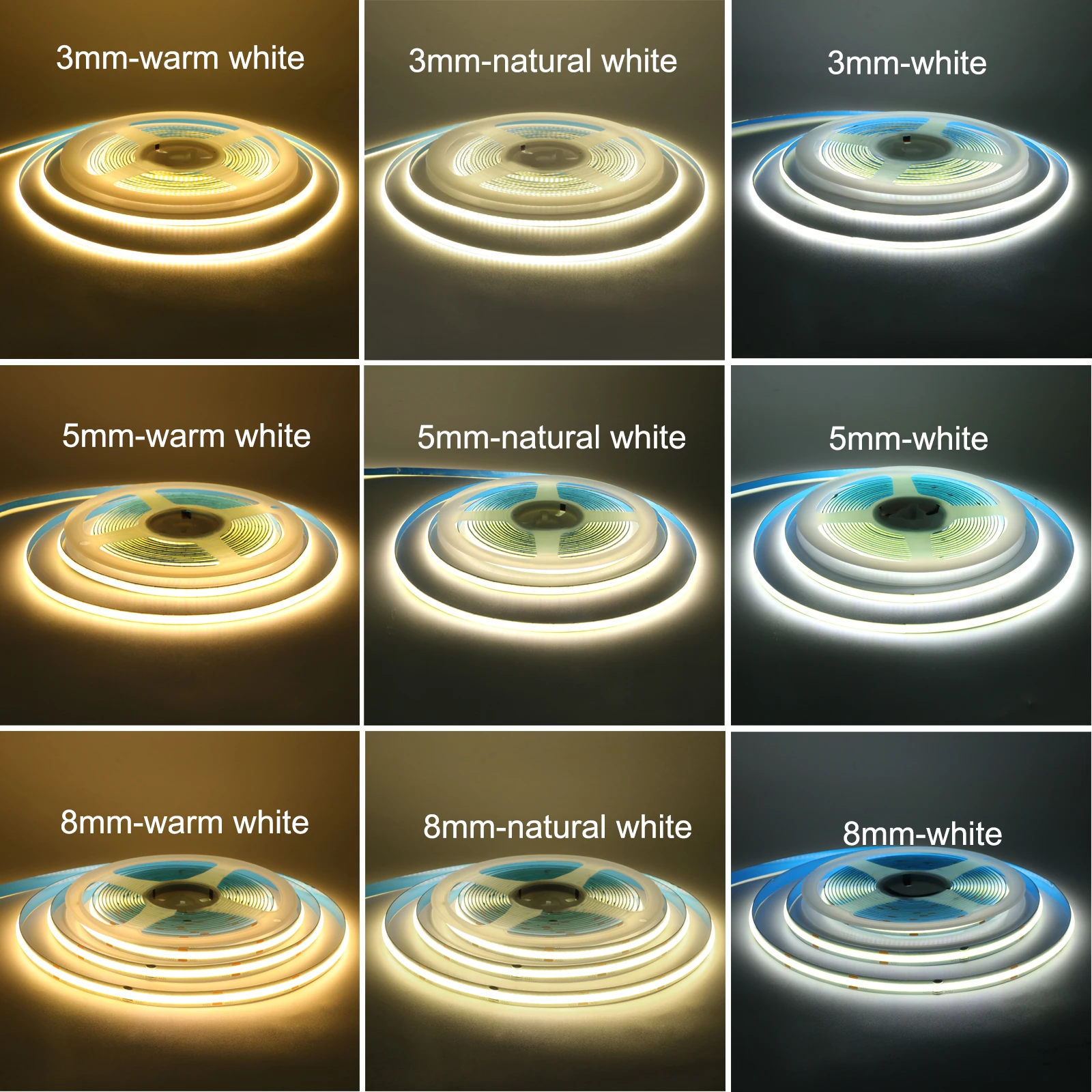 3mm 5mm 8mm Width COB LED Strip Light DC 12V 24V 384LEDs/m High Density for Room Linear Dimmable Flexible Tape 3000K 4000K 6000K
