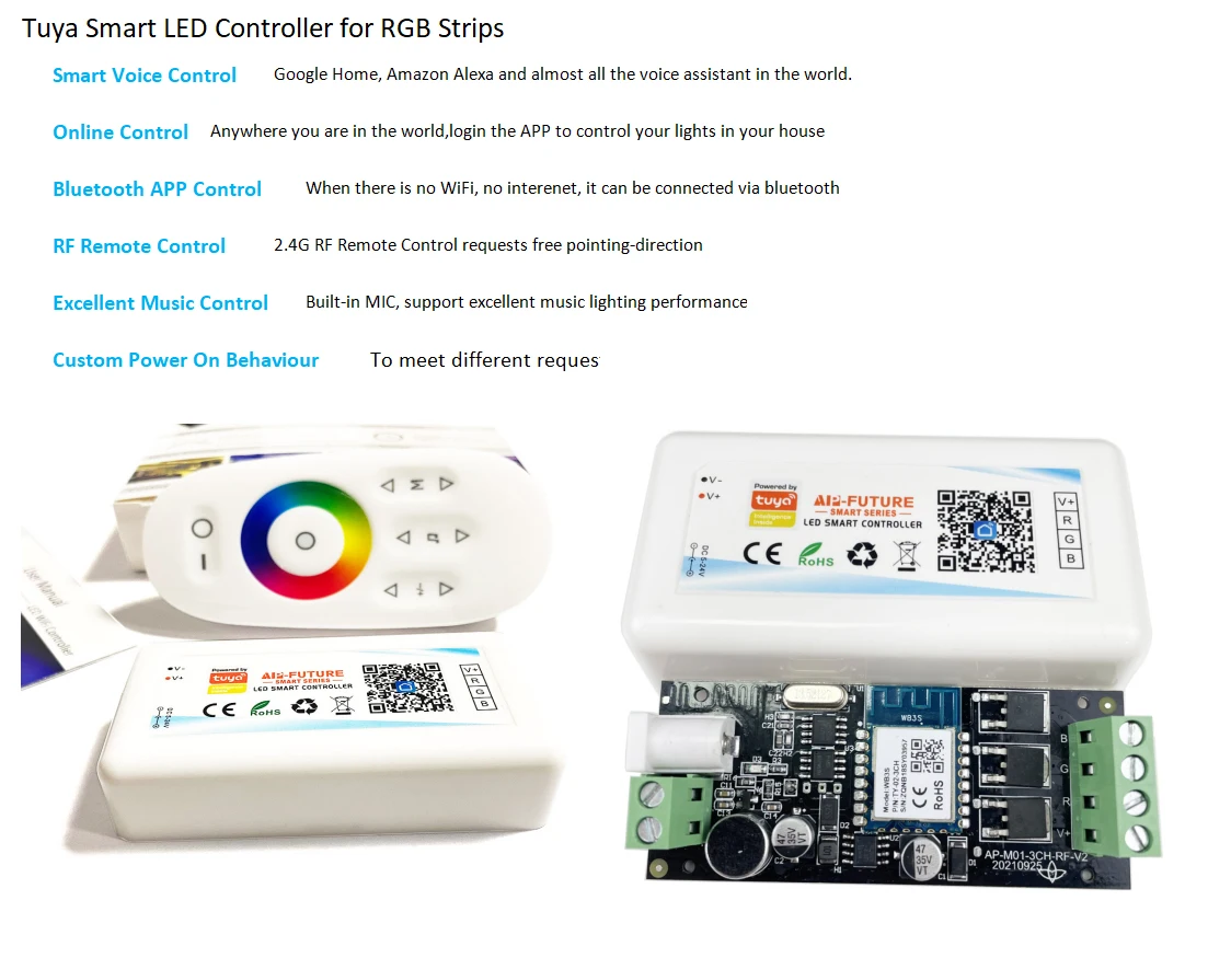 Tuya Smart Life Home DC5V12V24V 6A/CH Max15A DIM CCT RGB Led Light Strip WIFI DIMMER Controller 2.4G Remote/APP/Alexa Control