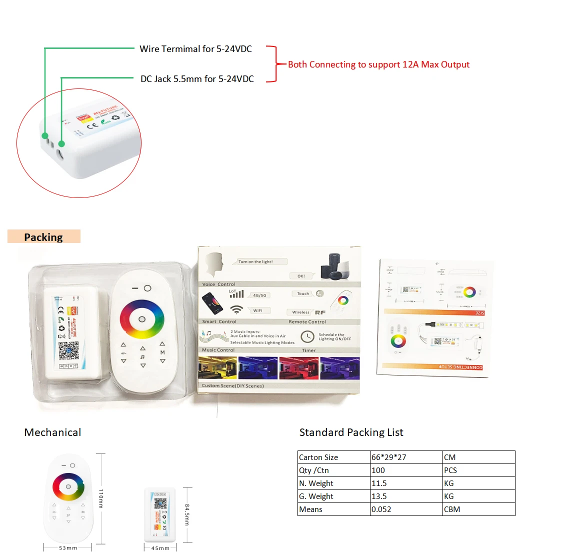 Tuya Smart Life Home DC5V12V24V 6A/CH Max15A DIM CCT RGB Led Light Strip WIFI DIMMER Controller 2.4G Remote/APP/Alexa Control