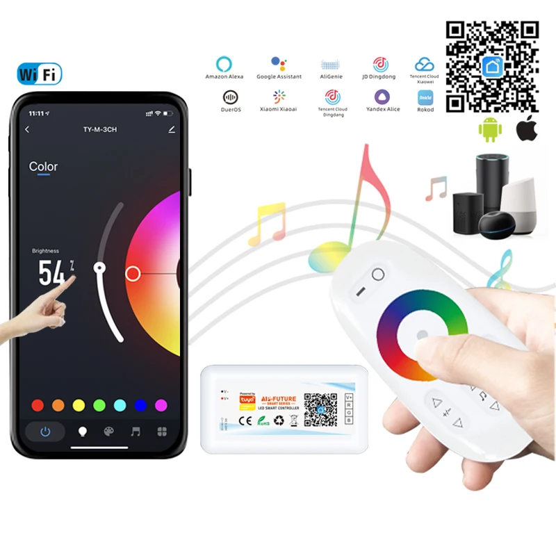 Tuya Smart Life Home DC5V12V24V 6A/CH Max15A DIM CCT RGB Led Light Strip WIFI DIMMER Controller 2.4G Remote/APP/Alexa Control