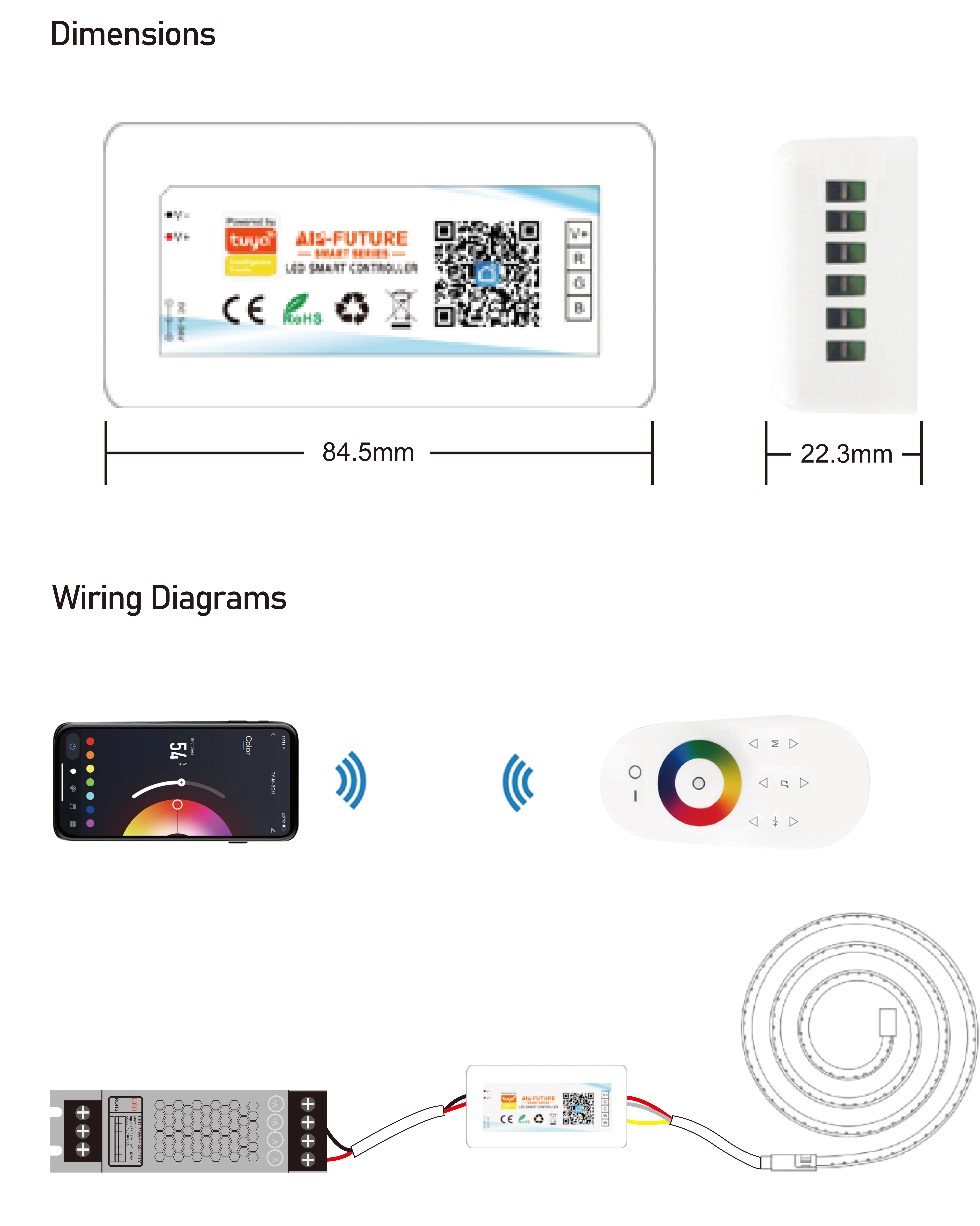 Tuya Smart Life Home DC5V12V24V 6A/CH Max15A DIM CCT RGB Led Light Strip WIFI DIMMER Controller 2.4G Remote/APP/Alexa Control